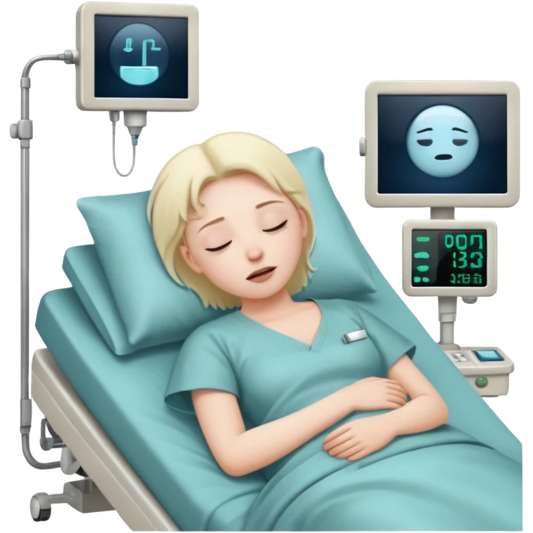 a PATIENT waking up before a surgery, with monitors and sleeping emoji