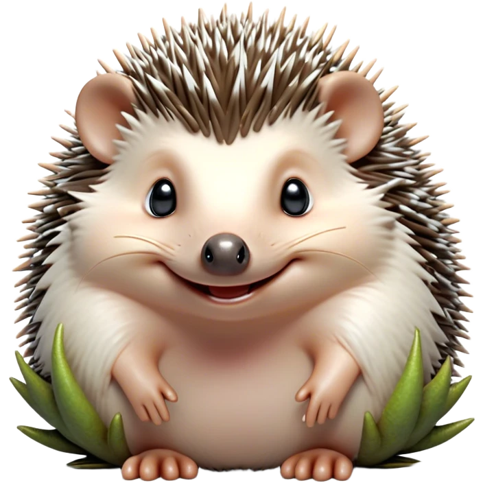 Cinematic Cheeky Hedgehog Portrait Emoji, Head tilted playfully with a mischievous squint and a tiny, cheeky grin, showcasing a compact, prickly body with soft quills and perky little ears, Simplified yet remarkably expressive features, highly detailed, glowing with a vibrant, playful glow, high shine, spirited and quirky, stylized with an air of whimsical woodland mischief, soft glowing outline, capturing the essence of a cheeky hedgehog that looks ready to roll out of the screen with playful attitude! emoji