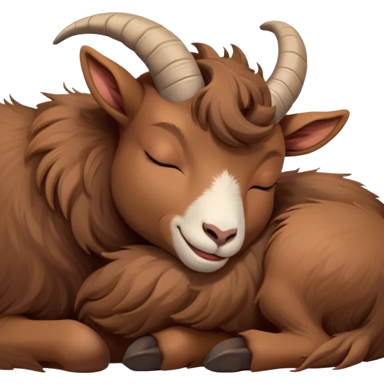 Meme-Worthy Cute Sleeping Brown Goat Portrait Emoji, Head resting peacefully with a contented smile, showcasing a robust build and a luxuriously soft brown fur, eyes shut in a serene, restful nap, Simplified yet hilariously adorable features, highly detailed, glowing with a soft, drowsy light, high shine, relaxed and utterly lovable, stylized with an air of playful laziness, bright and heartwarming, soft glowing outline, capturing the essence of a comically sleepy goat, so meme-worthy it feels like it could instantly become the next viral sensation of adorable slumber! emoji