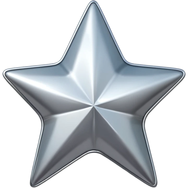 Chrome silver star emoji, iOS emoji style, glossy metallic surface, soft reflections, minimalistic, centered, clean white background, high detail, smooth gradients emoji