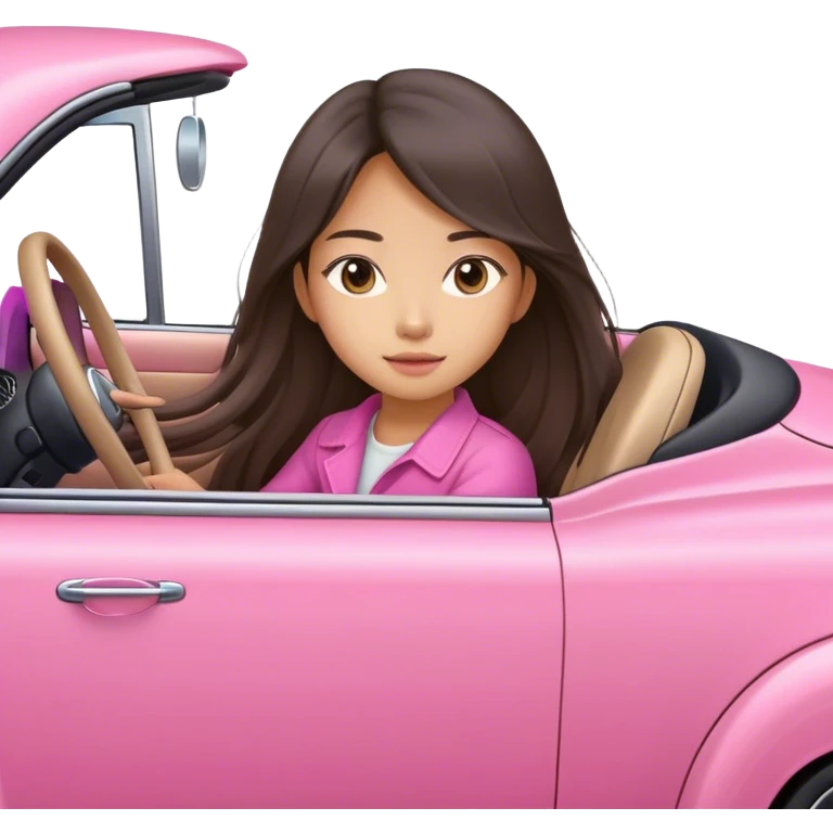 Long hair asian girl driving on her way in a pink car  emoji