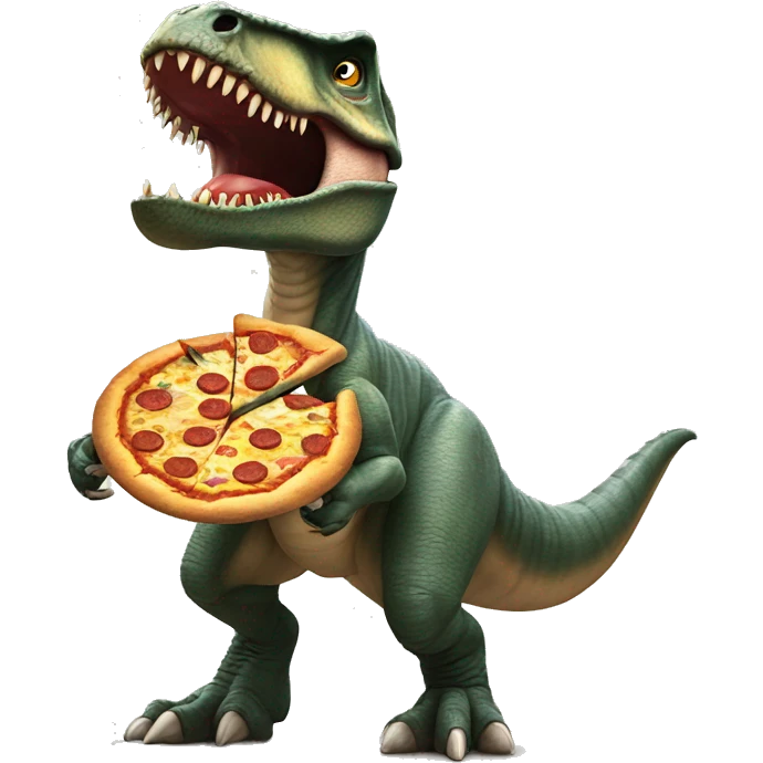 A Tyrannosaurus rex eating pizza emoji