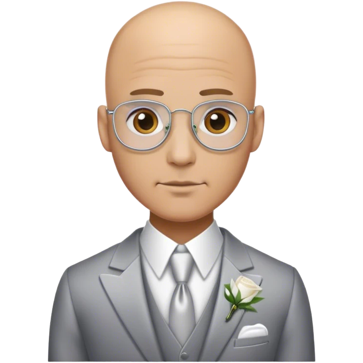 bald male groom with small square silver metal wire frames emoji