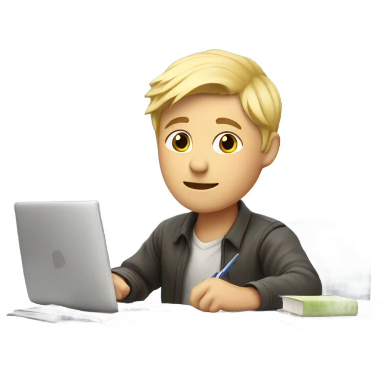Norweigan guy with blonde hair doing homework emoji