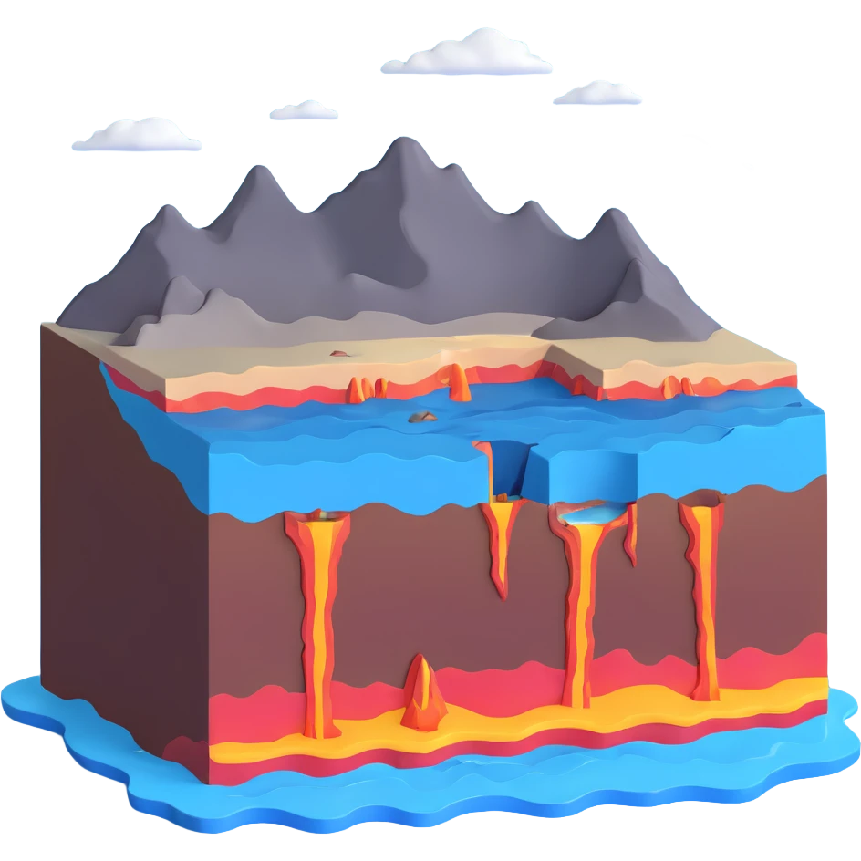 Cross-section of seafloor spreading with magma rising at mid-ocean ridge emoji