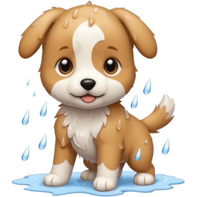 White and tan puppy playing in the rain emoji