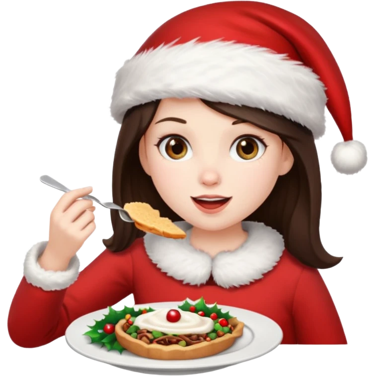 brunette christmas character eating lunch emoji