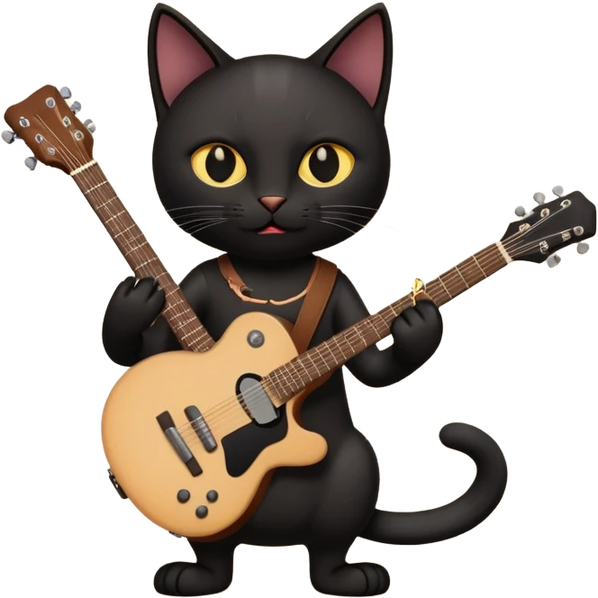 A black cat having a guitar and rocking out emoji