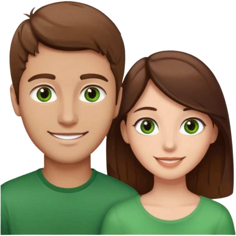 A boyfriend with light brown hair and green eyes next to his girlfriend with dark brown hair and brown eys emoji
