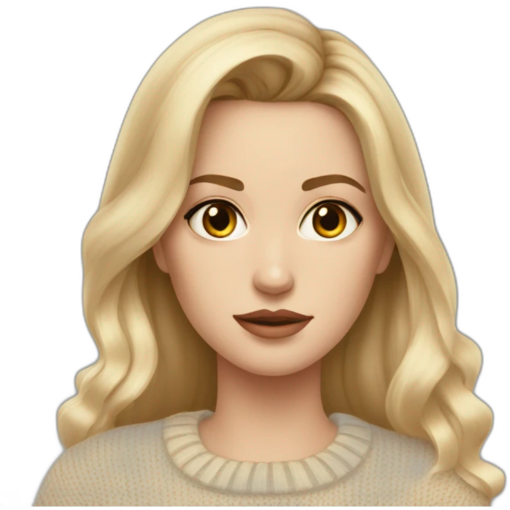 White women, long blonde balayage hair, frowning , beige sweater emoji