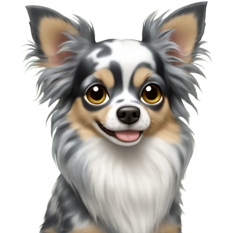 Blue merle chihuahua long hair drinking Starbucks  emoji