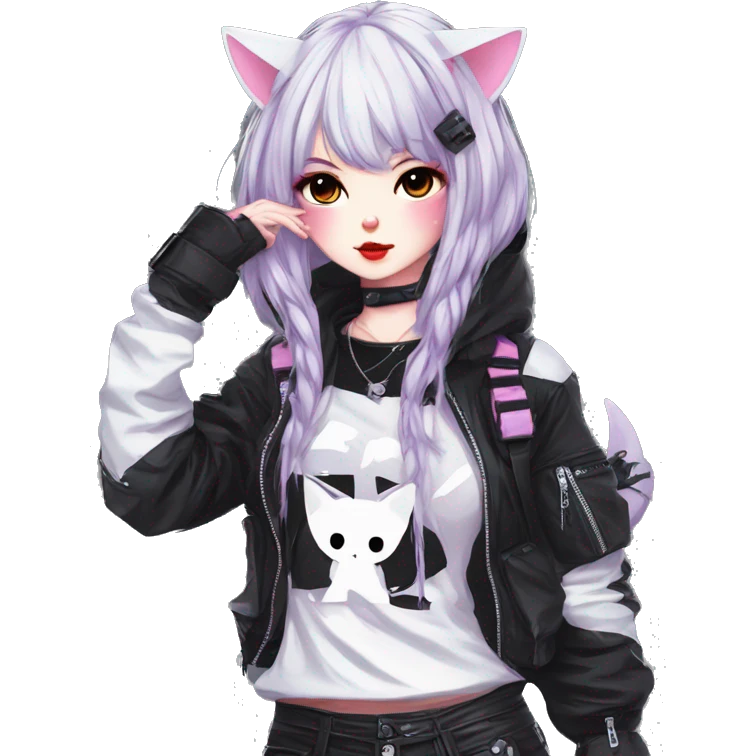 Edgy Kawaii Cute Cool Cartoon Anime Punk Techwear Gothic Catgirl emoji