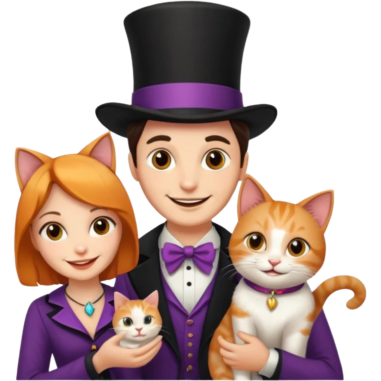 magician couple and their pet cat emoji