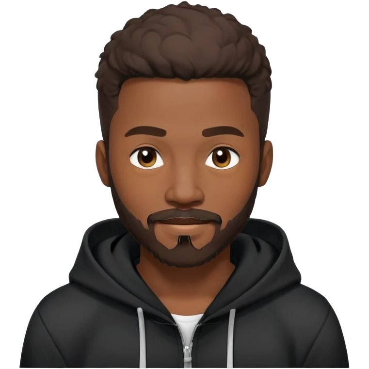 African yound man in his late 20s with a winkand  full short boxed beard and moutache , and a low cut hair, black hoody emoji