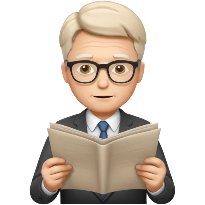 business man wearing glasses reading through a paper list he is holding emoji