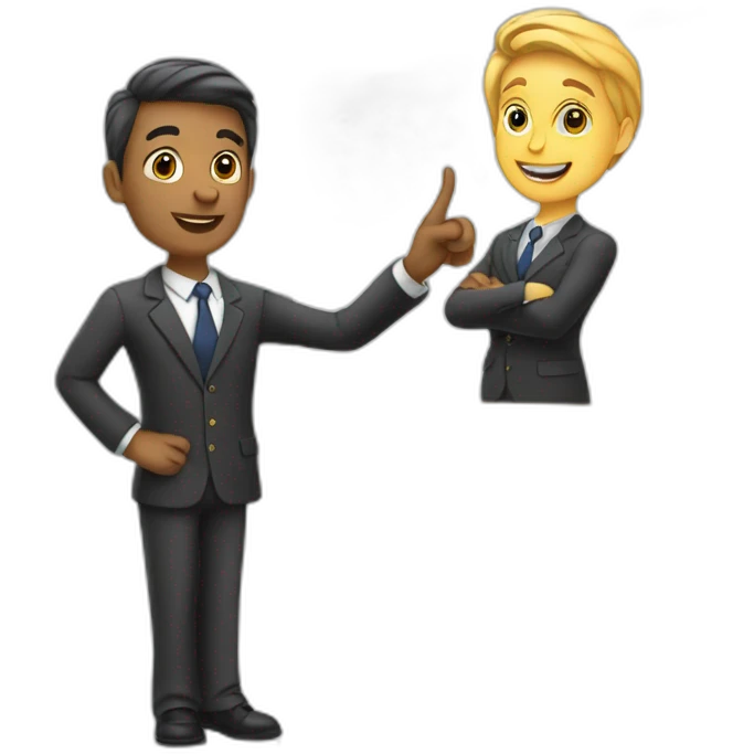 teacher in suit pointing at a whiteboard emoji
