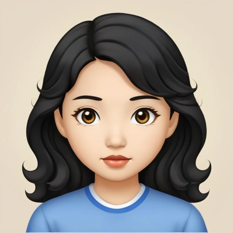 Asian girl, wavy black hair, black eyes emoji