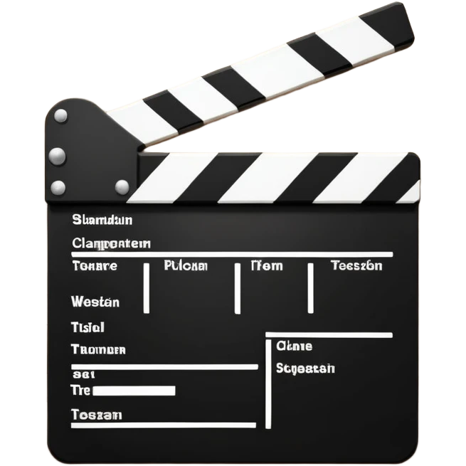 Minimalist film clapperboard, black and white, clean geometric shapes with diagonal line emoji