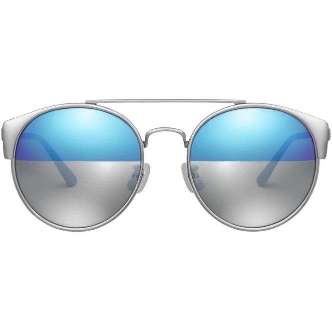 A pair of luxury sunglasses emoji with silver chrome frame, smooth rounded lenses, reflective metallic surface, high-end swag aesthetic, minimal and clean design, iOS emoji style, centered, white background emoji