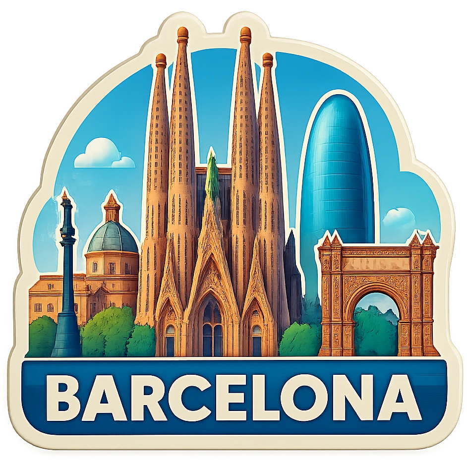 Adjust the coloring of the Barcelona emoji to be brighter, more true to life, and more daytime-like, removing the orange sunset tint. Keep the skyline, landmarks, lifelike detail, accurate colors, bright lighting, wide city view, and fully transparent background. Do not change anything else. emoji