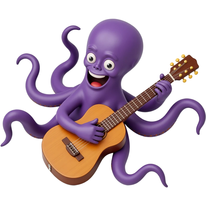 happy octopus with multiple arms playing guitar emoji