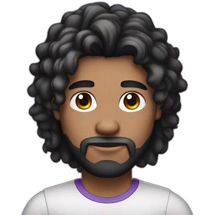 man working on his macbook laptop white skin black hair with purple highlights in hairlooking down emoji