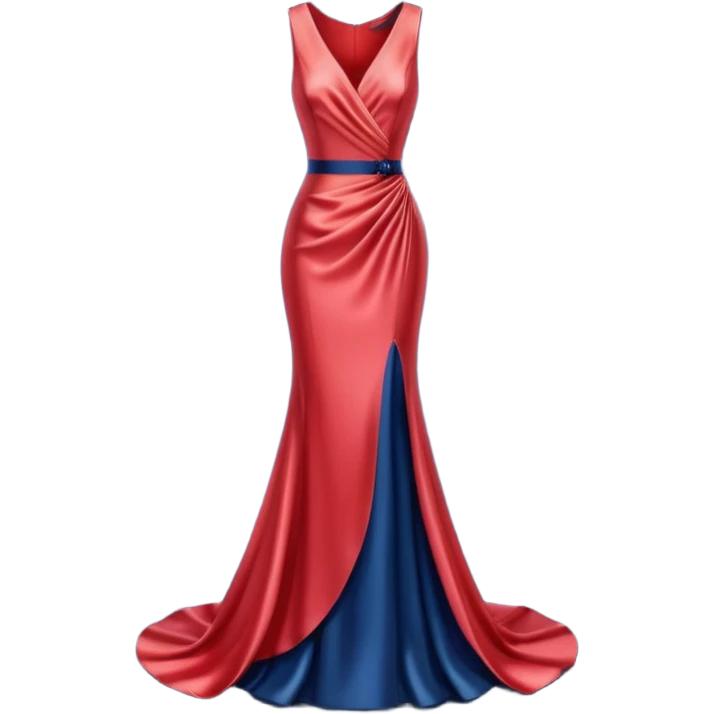 realistic isolated long slim pastel red formal party satin dress with gradient shiny sparkling dark blue emoji