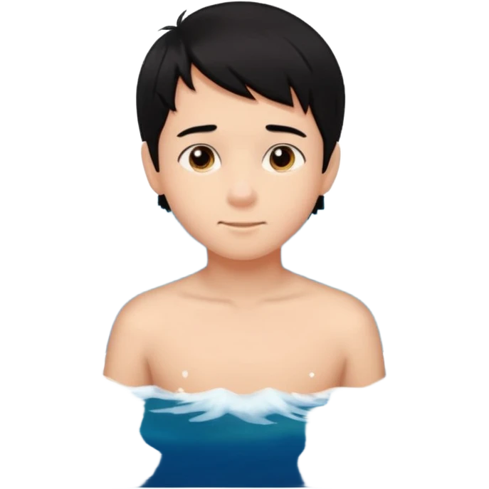 바다좋아하고, 게임 좋아하고, 귀여워, 남자아이, 검정머리야 10살, 부끄러움이 많아 emoji