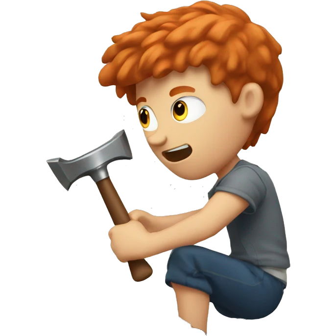 A redhead guy hitting a computer with a hammer emoji
