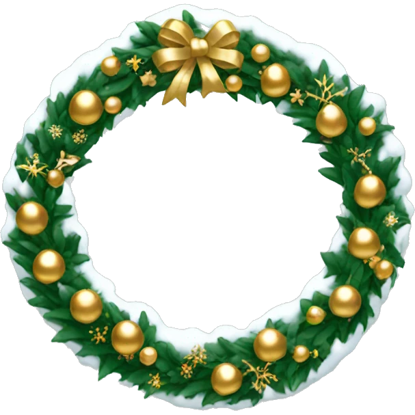 Wreath covered in snow with gold ornaments  emoji
