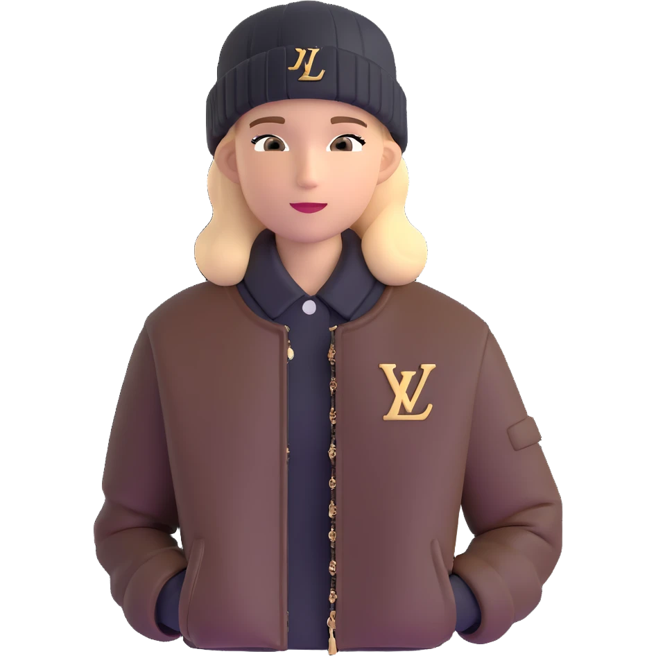 young person wearing a Louis Vuitton beanie and a Ralph Lauren Gorham jacket emoji