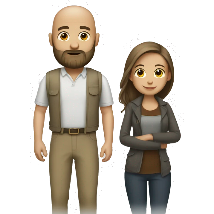 couple Bald man with beard and girl brown long hair emoji