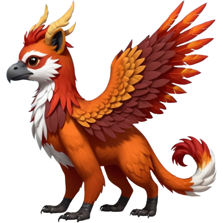 4-legged realistic digitigrade scaly winged long-big-beaked Gryphon-Griffin-Griffsnuff-Talonflame-Silvally-Braviary-Red-Panda-fusion-hybrid-animal-Fakémon-creature, full body, with a long thin tufted lion-tail, long big tufted winged feathery ears emoji