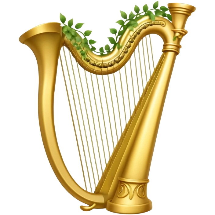 Magical golden harp wrapped in vines and leaves emoji