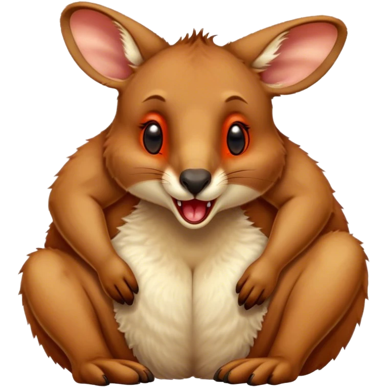 Cinematic Cute Yawning Kangaroo Portrait Emoji, Head tilted slightly with a dramatic, wide-open yawn, showcasing a soft, downy red-orange fur with gently drooping ears and round amber eyes barely open in drowsy contentment, Simplified yet irresistibly adorable features, highly detailed, glowing with a soft, cozy glow, high shine, relaxed yet expressive, stylized with a touch of outback charm, bright and endearing, soft glowing outline, capturing the essence of a sleepy yet affectionate kangaroo, so drowsy it feels like it could stretch out of the screen and curl up for a nap! emoji