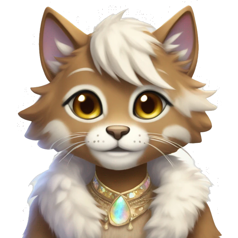 Furry, sparkle, iridescent, colorful, pastel, edgy, cool, fantasy beautiful, brown, beige, white, divine, godly, angelic, animal, anthro, full body, fursona, feline emoji
