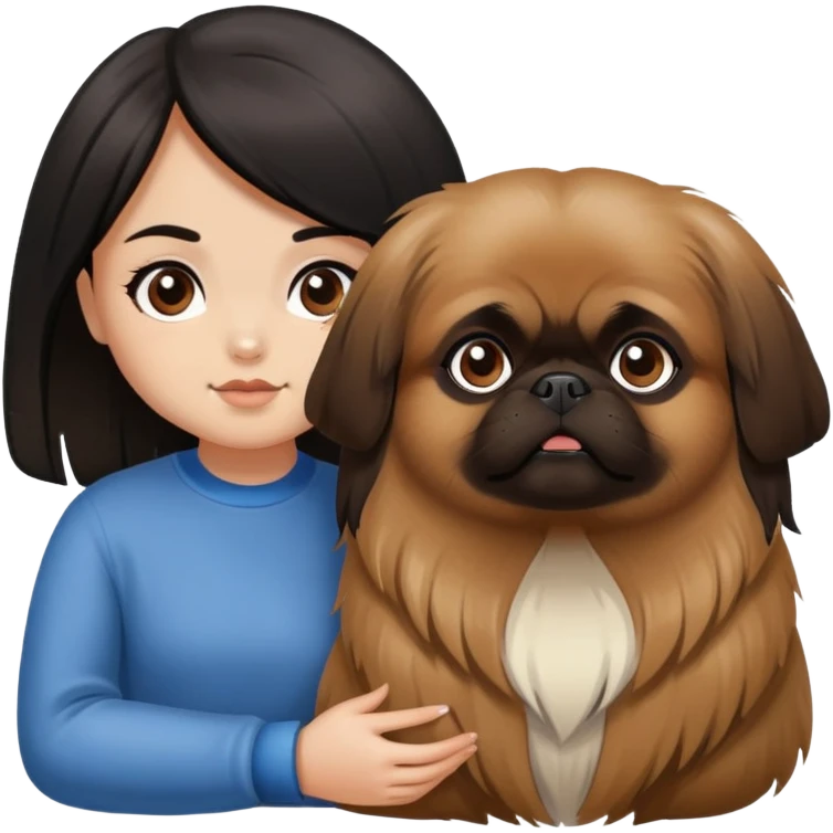 A brown coated Pekingese with a black long hair girl emoji