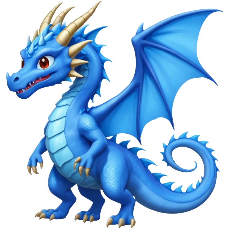 Hydra emoji – full body, blue dragon-like creature, 3 heads, wings, 4 legs, tail, slight side angle
 emoji
