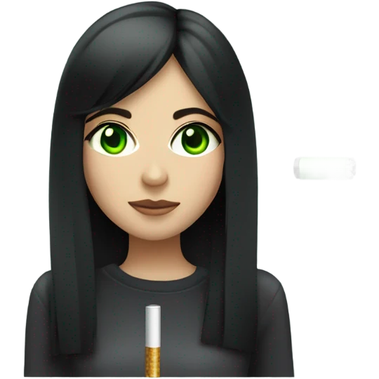 girl with straight black hair and green eyes with electric cigarette emoji