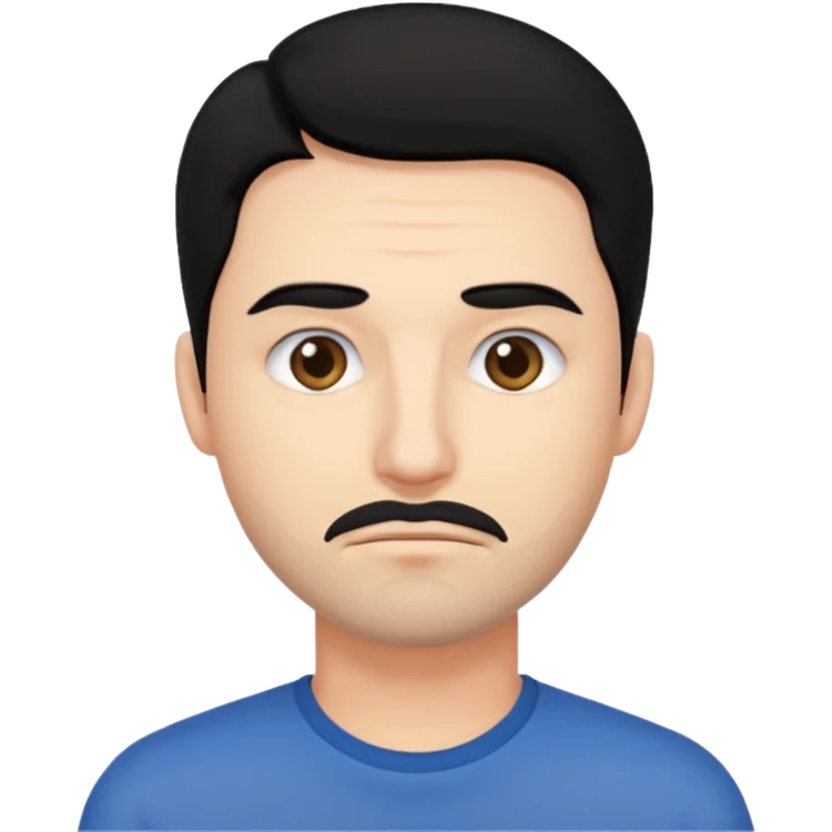 man with tired eyes black hair emoji