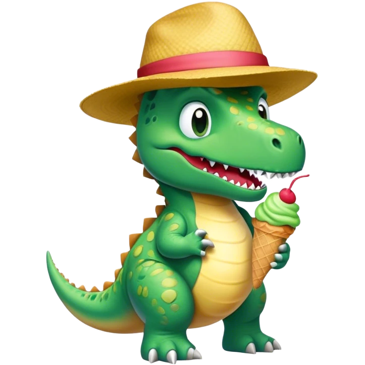 Dinosaur wearing a hat eating an ice cream  emoji