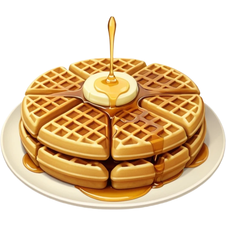 create a waffle on a plate with butter and maple syrup emoji emoji