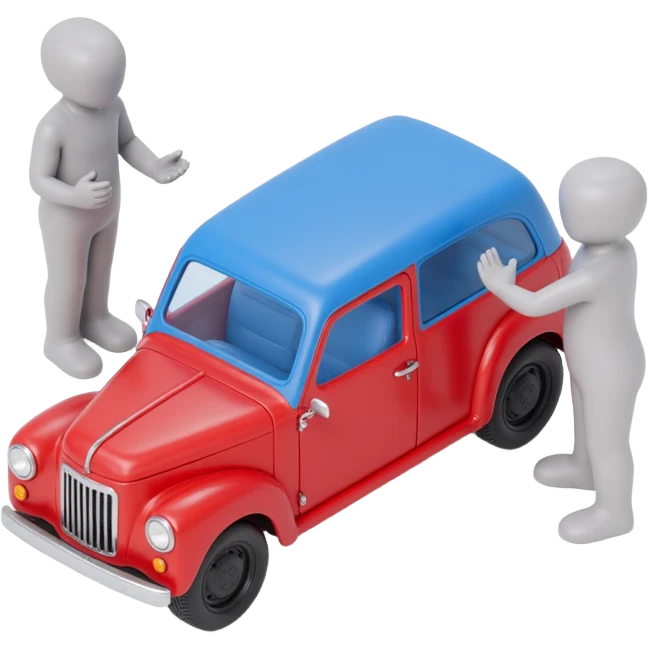 red and blue car being compared with some kind of choice being made emoji
