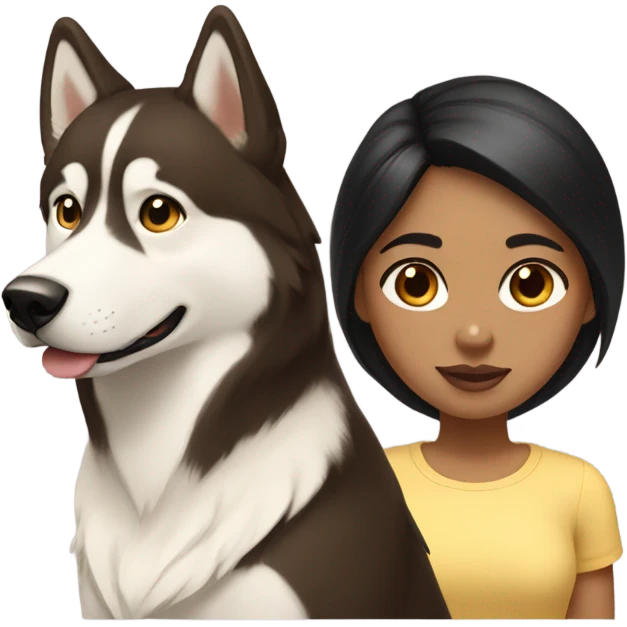 A girl Dark brown  hair next to a light dorée  Husky emoji