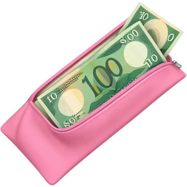 Forest Green Australian $100 long rectangle money notes overflowing in a pink pouch emoji