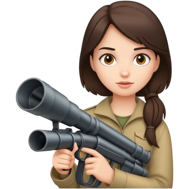 Brunette girl holding bazooka emoji