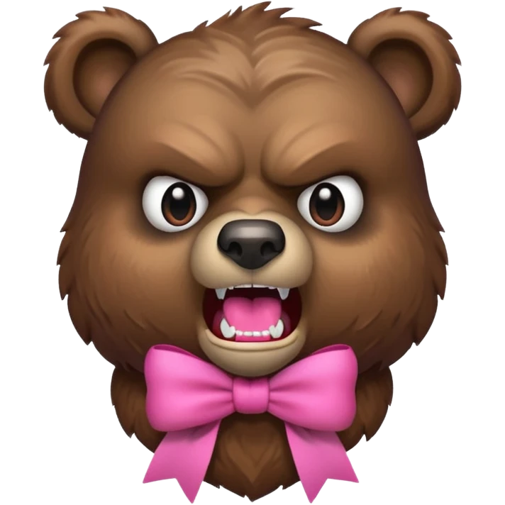 angry bear, bust up, with a pink bow emoji