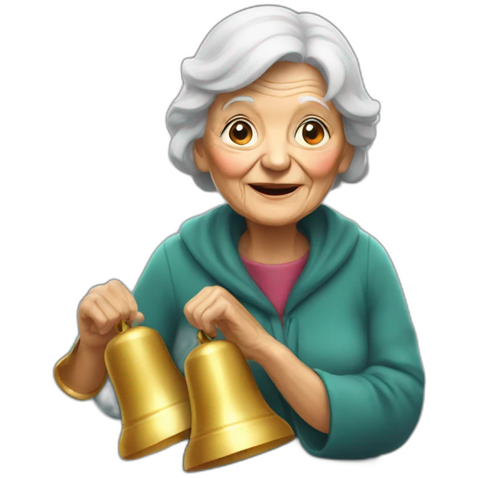Old woman touch a big bells emoji