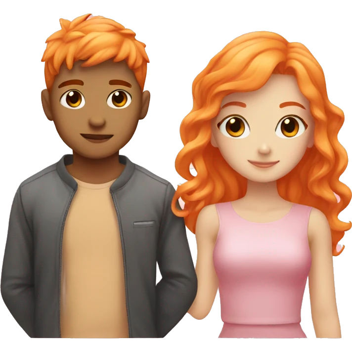 Orange hair girl in love with Asian boy pink  emoji