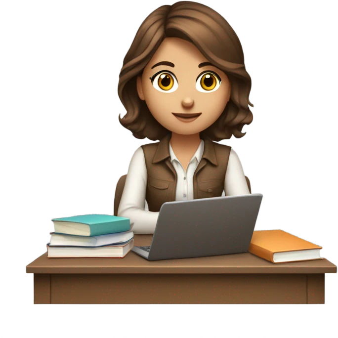 Brown haired College girl studying emoji